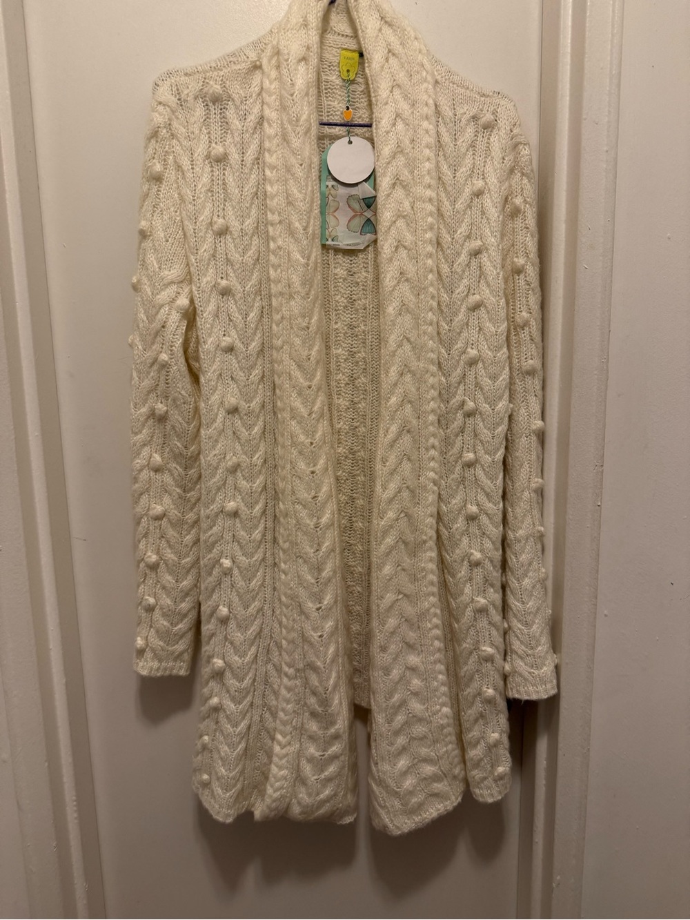 FARM Rio Cream Cable-Knit Open Cardigan